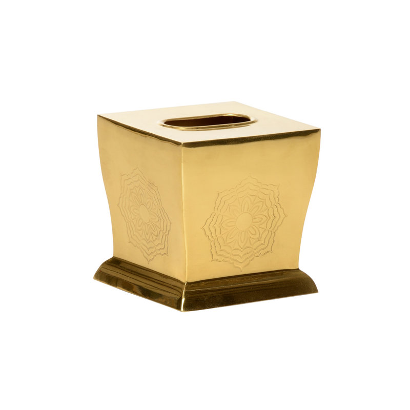 Gold Polished Brass Tissue Box Cover with Rope Trim