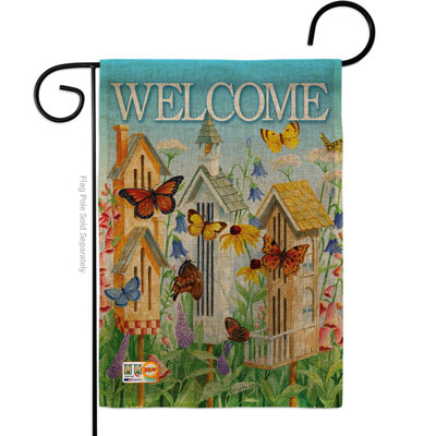 Le papillon de bienvenue abrite des expositions à la maison inspirées de la maison en toile jute 2 côtés 18,5 x 13 po drapeau de jardin