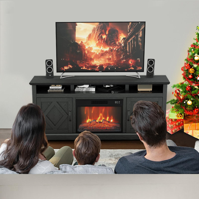 Meuble télé 67 po avec foyer 3D de 3 po avec télécommande pour le salon