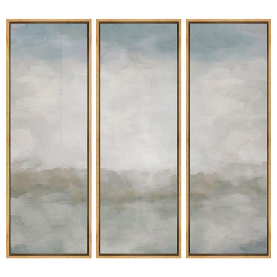 Soft Neutral Abstract Coastal Horizon Minimal Wall Decor - Pictures Framed Canvas Print 3 Pieces Wall Art.