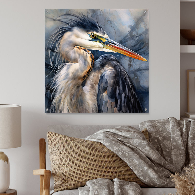 Heron Waterbird II - héron, décoration murale en acrylique, H 36 po x l 36 po