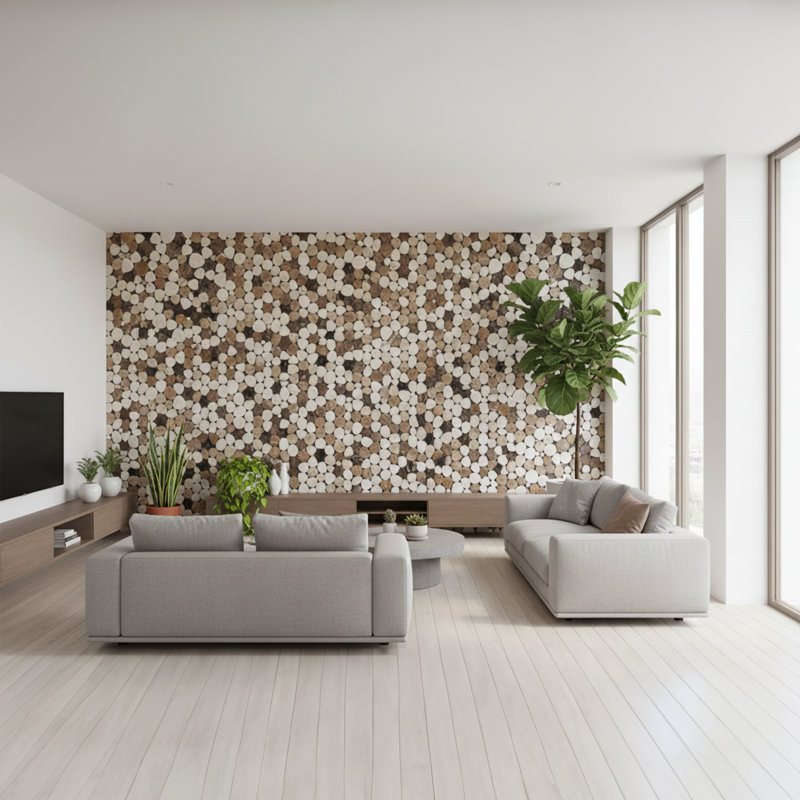 Pebble 12" x 12" Marble Pebbles Mosaic Wall & Floor Tile, Cream