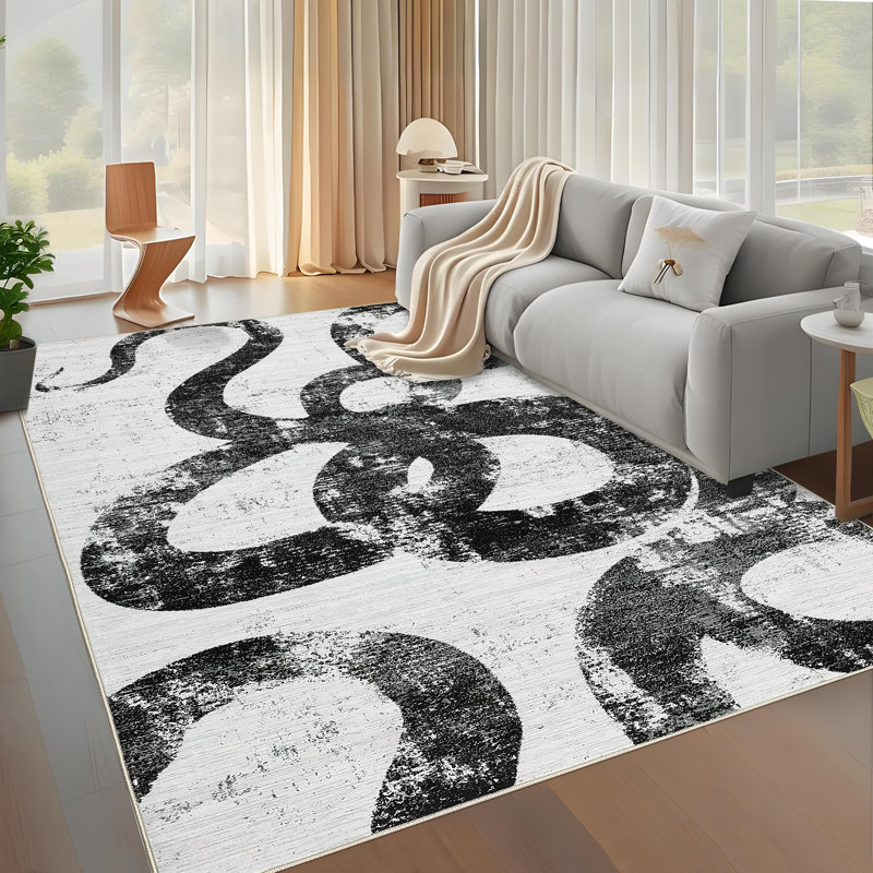 Tapis de salon lavables pour tapis de salle à manger, Noir, Rectangle 10 pi x 13 pi