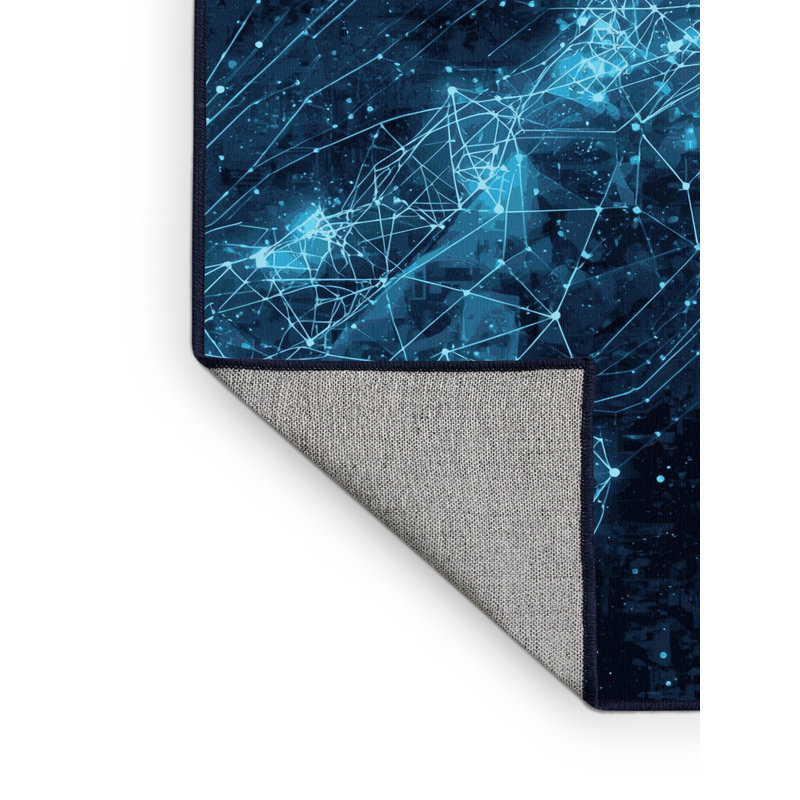 Tapis bleu abstrait délavé à la machine Aidan Nanobot, 7 x 9