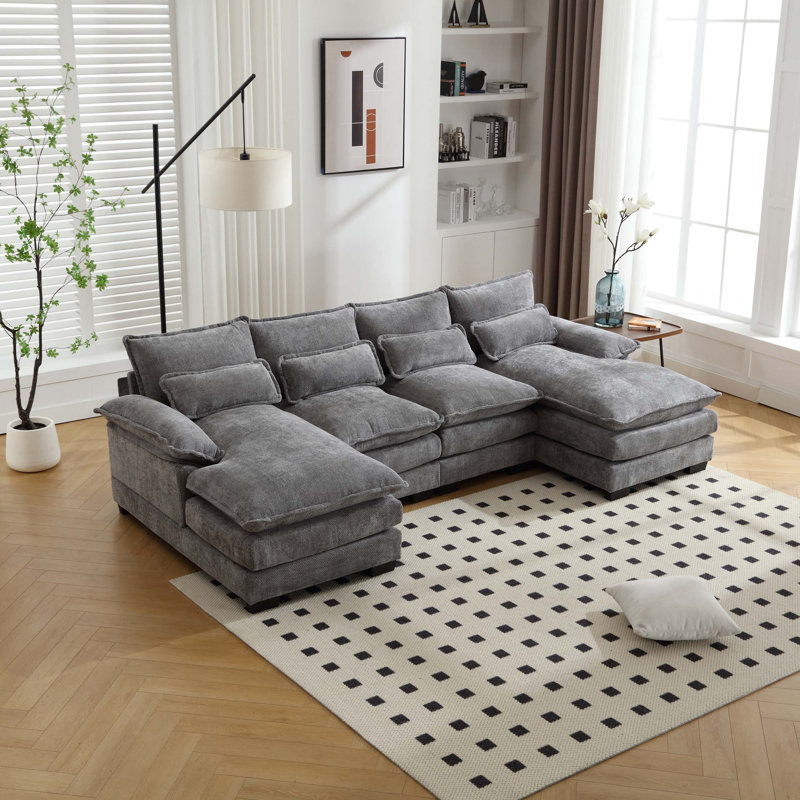 Chenille, high quality sponge filling, solid wood frame, oversized four-seater, U-shaped combination sofa