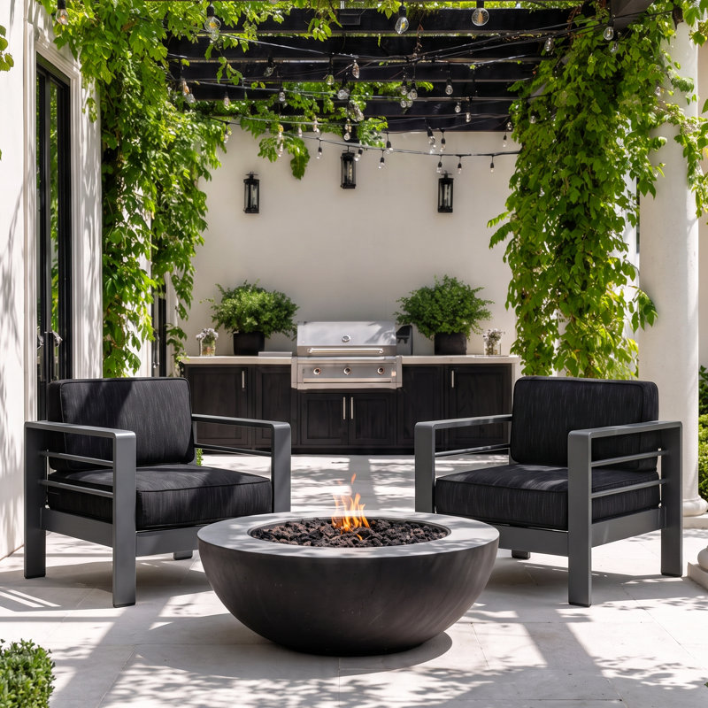 Caggiano Patio Aluminum Chair with Cushions, Gray, Dark Gray