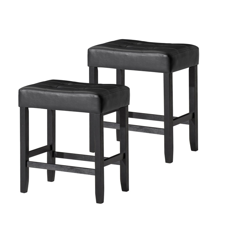 Oxfield Upholstered Counter Stool with Solid Wood Frame, Counter Stool (26" Seat Height), Black, Black