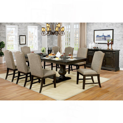 Contemporary Warm Gray Espresso 9Pc Set Solidwood Dining Room Furniture Table W Leaf 8X Chairs by One Allium Way