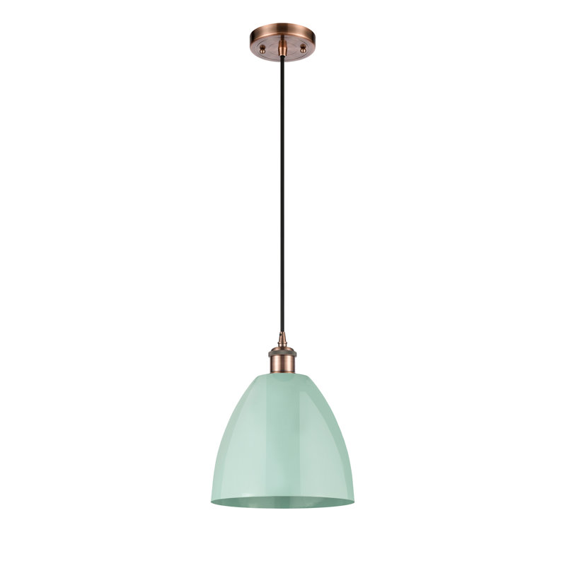 Luminaire suspendu conique 1 lumière, H 12,88 po x l 9 po x P 9 po, Vert clair, Cuivre antique