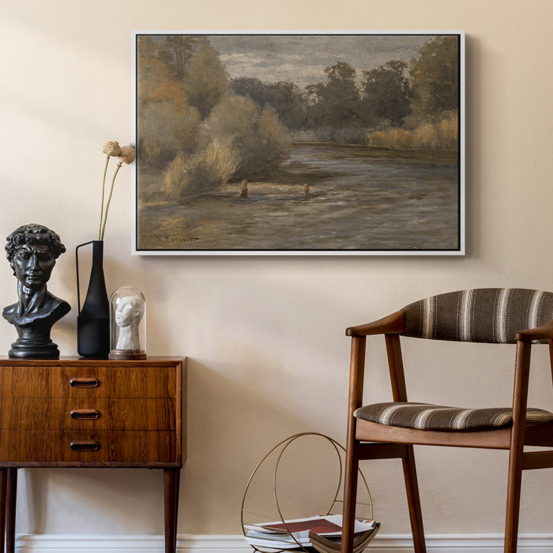 Paysage rétro DCBXXVII, Toile encadrée flottée blanche, H 17 po x l 25 po x P 2 po