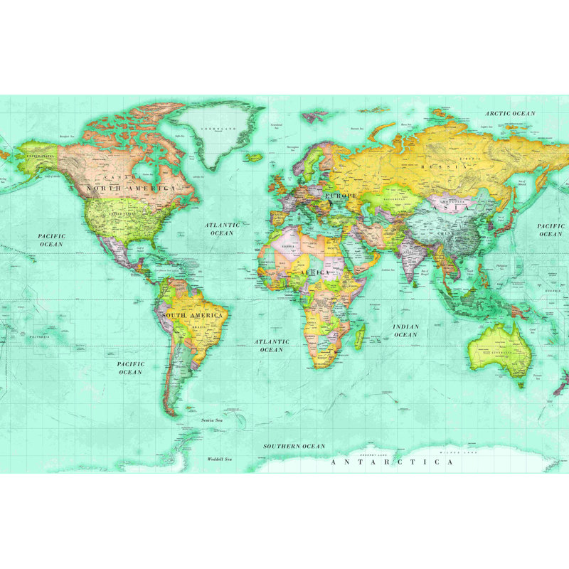 «World Map Flat», impression sur toile tendue, H 32 po x l 48 po