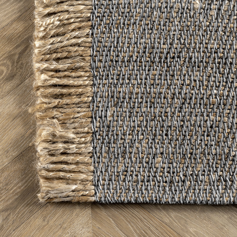 Tapis gris / brun en jute / coton tissé à plat à la main Frankllin, Rectangle 6 pi x 9 pi