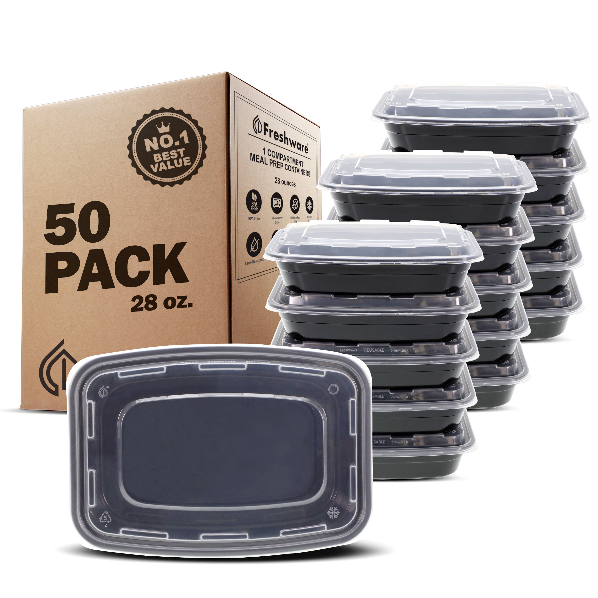 50 Piece Meal Prep Containers Food Storage Disposable Plastic 38 Oz Bpa Free