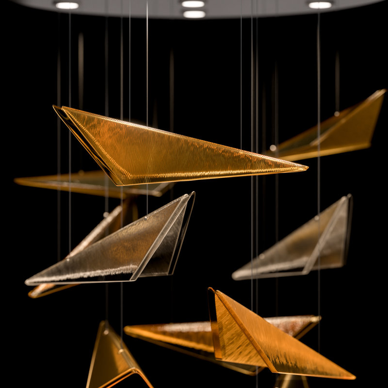 Luminaire suspendu 8 lumières Volo, Argent argent, Ambre linéaire, 52"