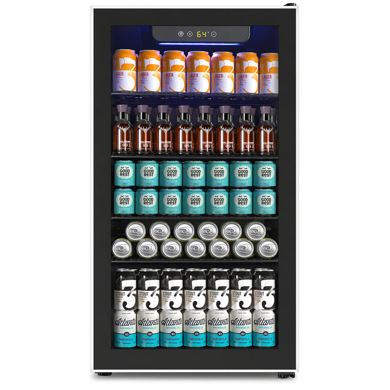 Mini réfrigérateur 17,32 po l 3,2 pi cu, réfrigérateur à boissons capacité 26 bouteilles / 113 canettes, bouton tactile, 32 ° F-61 ° F, silencieux <38dB, DEL, tablettes amovibles
