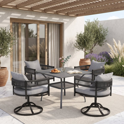 Ensemble de salle à manger de patio pour 4 personnes avec chaises pivotantes en osier