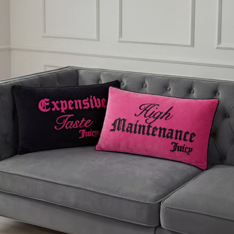 Juicy Couture High Maintenance / Expensive Taste Reversible 14" x 24" Decorative Pillow