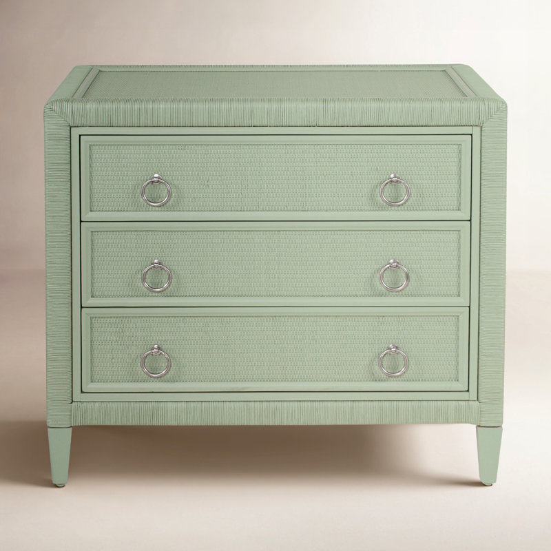 Warwick 3-Drawer Wicker Chest, Celery, Satin Brass
