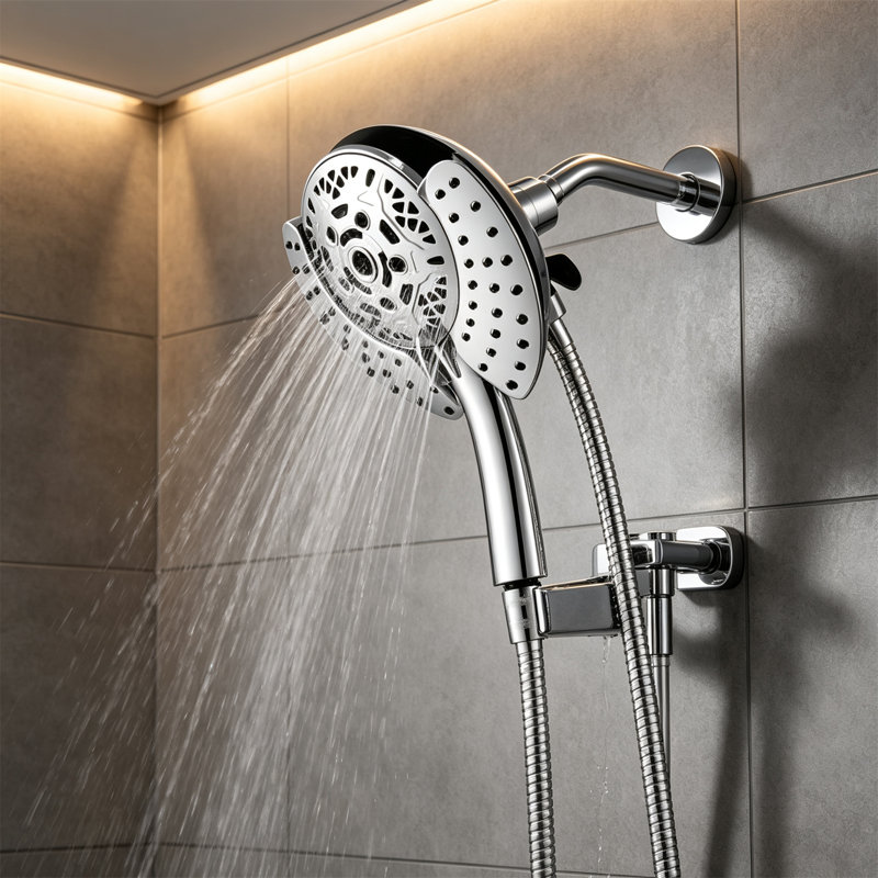 Pommeau de douche 2 en 1 avec douchette à main – Haute pression, débit de 1,8 GPM, Silver