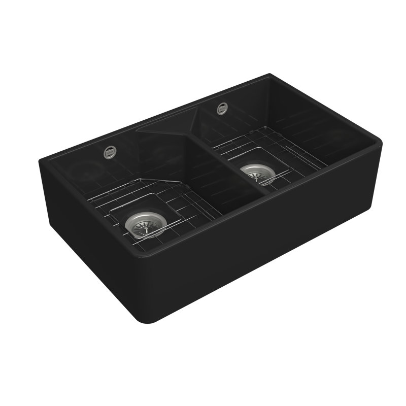 Arno 80D 2.0Bowl Ceramic Kitchen Sink, with Waste, Bottom Grid-795x490mm, Gloss Black