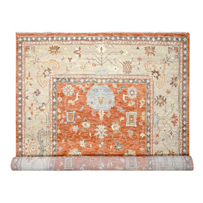 Tapis oriental rectangulaire en laine orange noué à la main 12 pi 0 po x 17 pi 8 po - MOA10284358