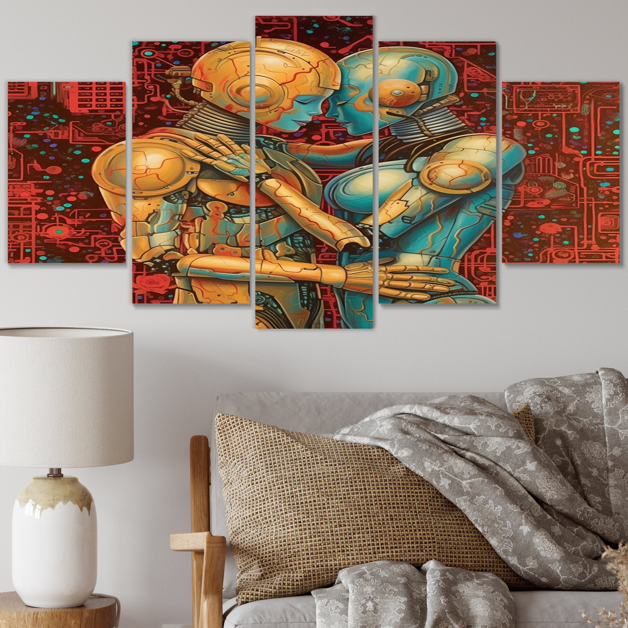 Design Art Retro Robot Couple In Love IV - Robot Wall Art Living Room ...