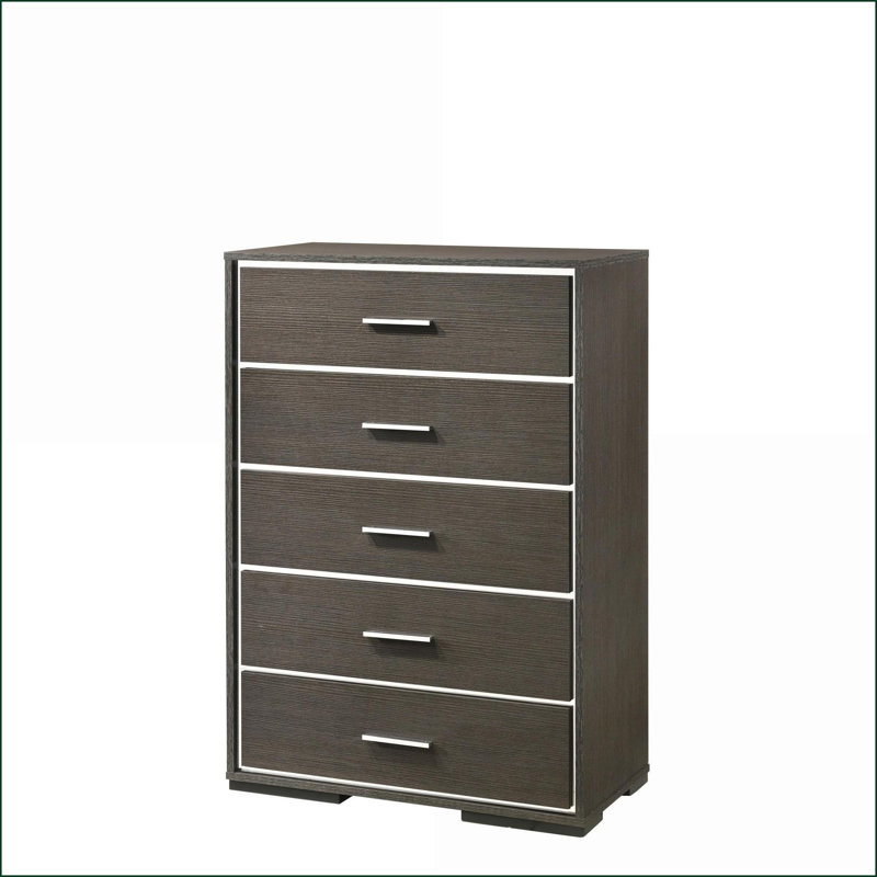 Commodes en chêne gris moderne à 5 tiroirs avec bordure en acrylique | Gris | Chêne
