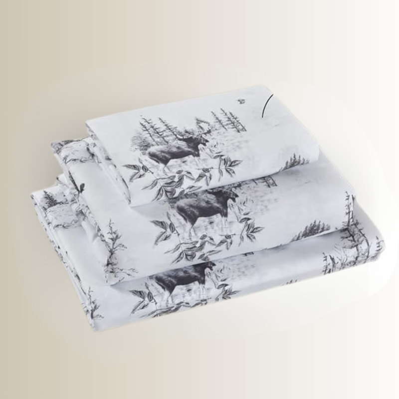Ensemble de draps en coton rustique Lodge avec taie d'oreiller Moose Forest, Grand lit