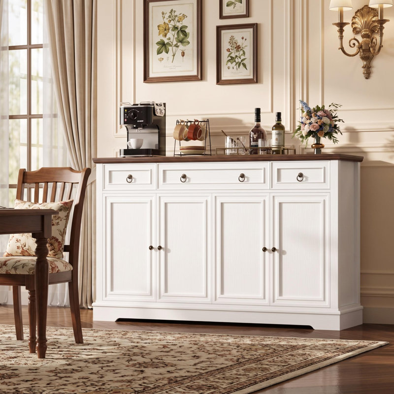 Buffet de 54 po avec tiroirs, armoire de rangement Shedolyn (tablette réglable), Blanc