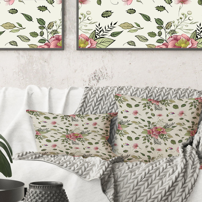 Coussin décoratif rétro à motif de fleurs roses rustiques, 18 po x 18 po