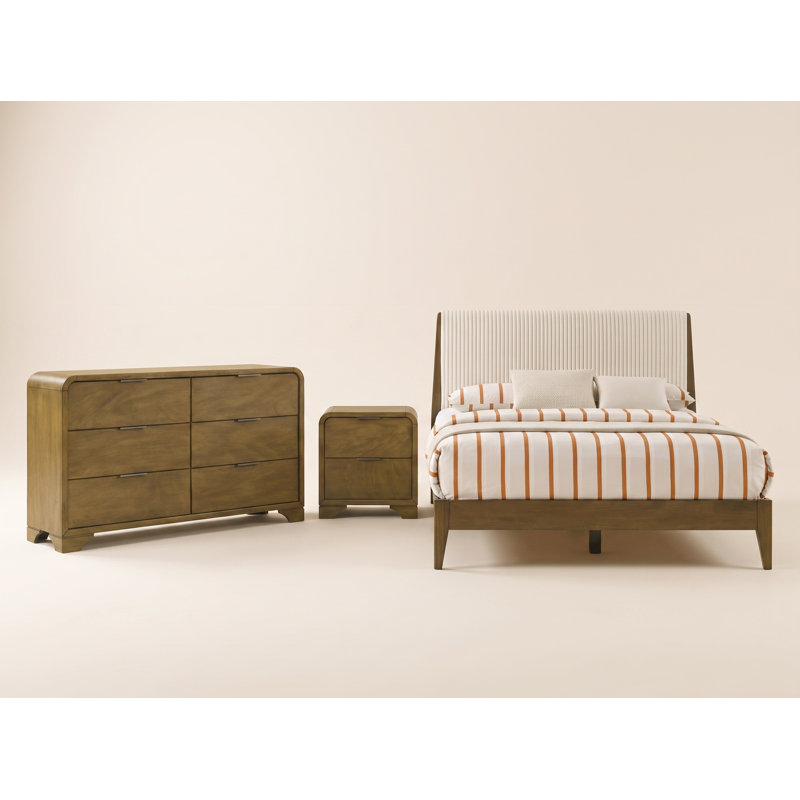 Asher Modern Craft Solid Wood 3 Pieces Fully Assemble Bedroom Set, Walnut/Antique Oak, 3 Pcs: Bed, Dresser, Nightstand