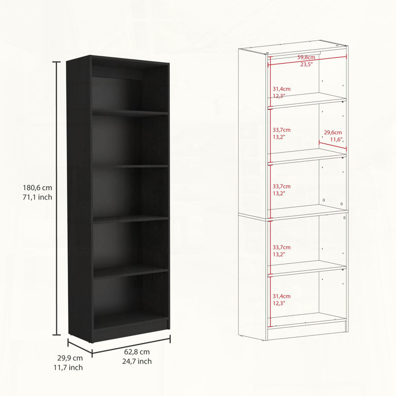 Ensemble de bibliothèque 3 pièces avec 13 tablettes, 11.7" H x 74.1" W x 71.1" D, Black