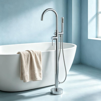 Robinet de baignoire autoportant à poignée simple avec douchette à main Topcraft