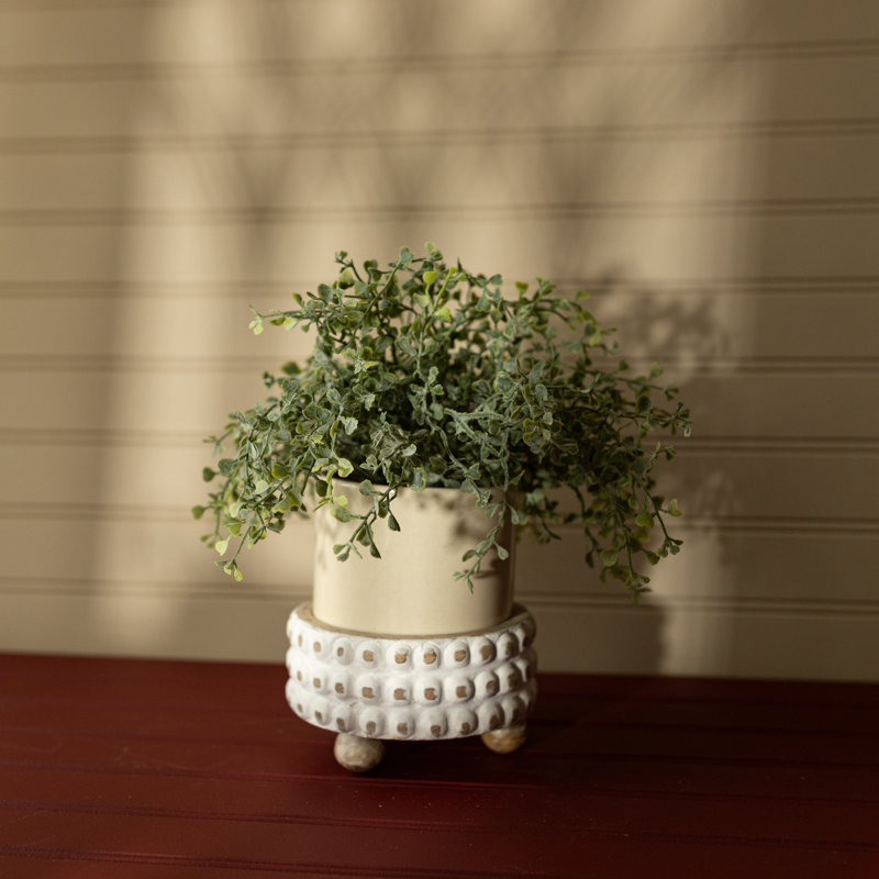 Ensemble de 2 pots à fleurs et support en bois blanchi et céramique 