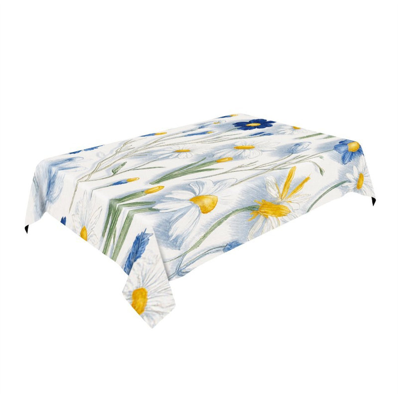 Nappe rectangulaire bleue et blanche à motif de marguerites, L 60 x l 86