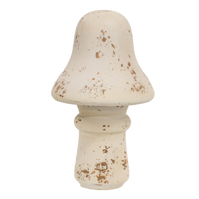 Distressed White Metal Mushroom 10.5"H