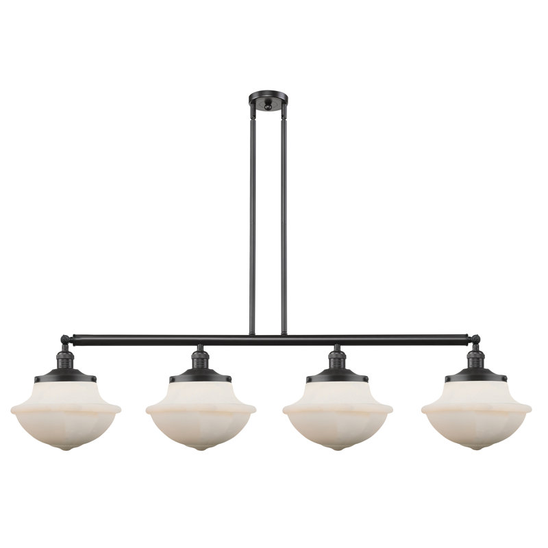 Theresa 4 - Light Kitchen Island Pendant, Matte White, 3.5 Watt Vintage LED Bulb, Polished Nickel