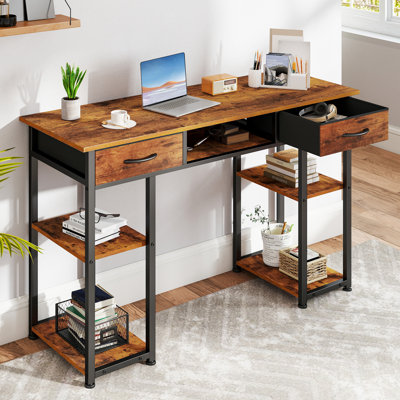 48 Inch Home Office Computer Desk with Fabric Storage Drawer and Shelves by Ebern Designs