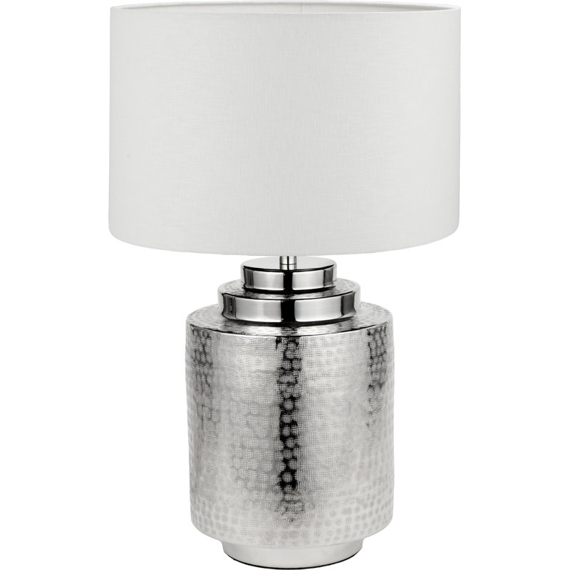 Metal Table Lamp, 24.8" H x 13.78"  W x 13.78" D, White, Silver