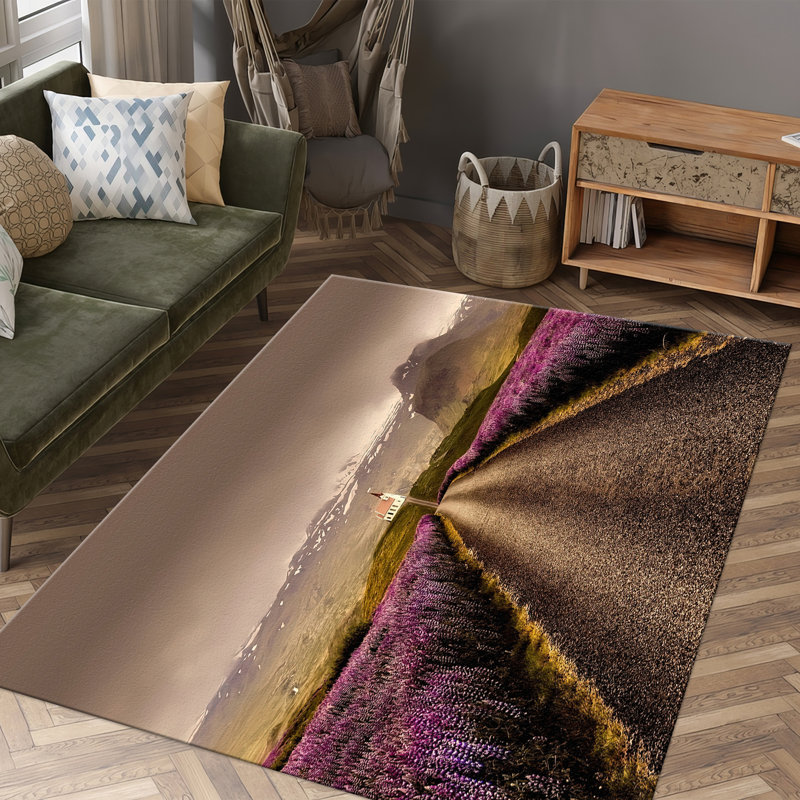 Modern Non-Woven Thin Type Printed Rug with Elegant Geometric Pattern Ideal for Living Room and Bedroom Decor