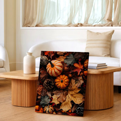 Autumn Pumpkin Leaves Print Rustic Fall Harvest Seasonal Poster Decor Canvas Wall Art Print, Rustic Decorative Artwork For Living Room Bedroom Office, Hallway Gallery Wall Home Decor