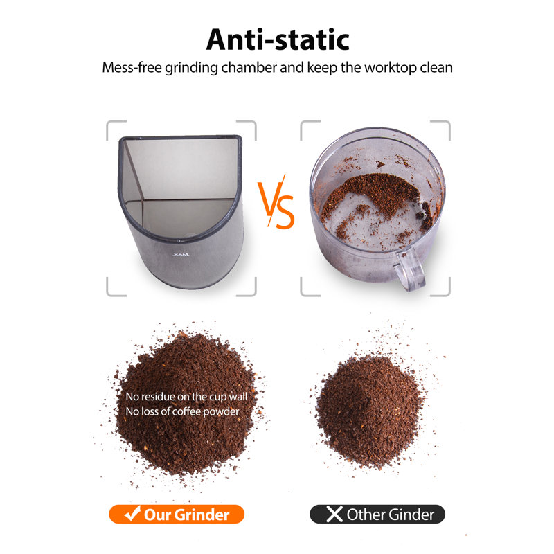 Aromaster burr coffee grinder, stainless steel coffee bean grinder, 48 grinding settings, espresso/drip/pour/cold coffee/French publishing house