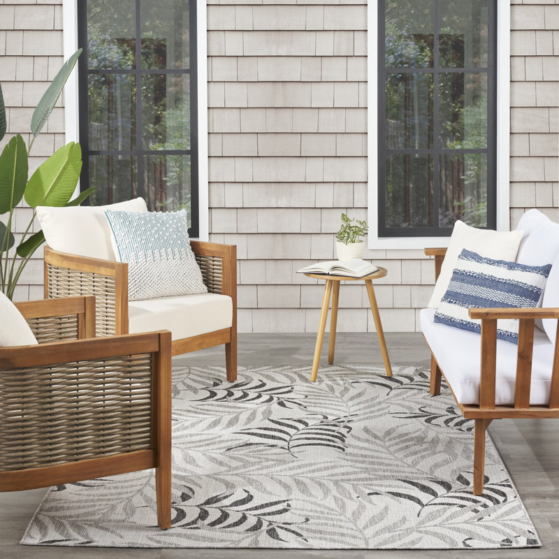 Almerino Floral Polypropylene Indoor/Outdoor Area Rug in Black/Gray, Rectangle 6' x 9'