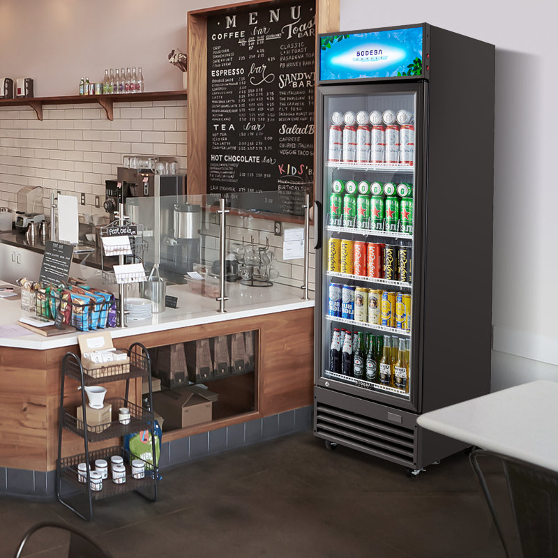 Bodegacooler 12.5 Cu. Pi. Réfrigérateur commercial pour boissons avec porte vitrée, éclairage à DEL, tablettes réglables et dégivrage automatique - peut contenir 420 canettes ou 120 bouteilles, pour le bar, la cuisine ou le bureau