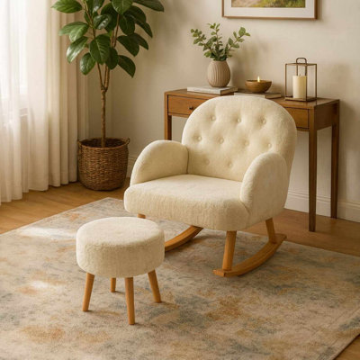 Ensemble de fauteuil à oreilles et pouf (2 pièces)