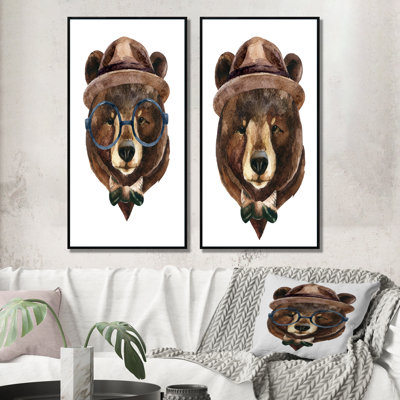 Portrait d'un ours avec lunettes - ensemble de 2 peintures sur toiles