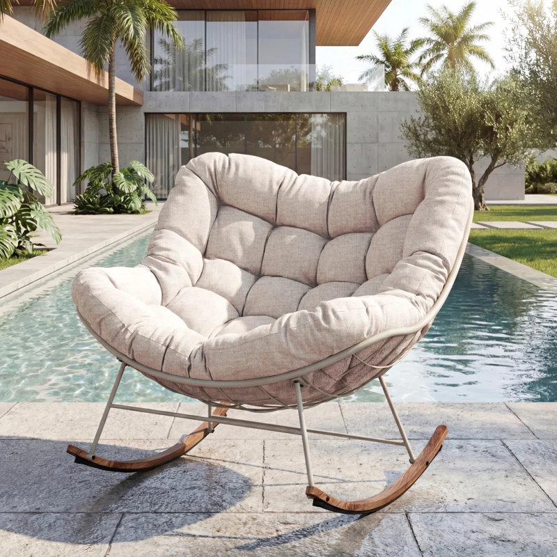 Powder Coated Steel Outdoor Chair, Beige, White