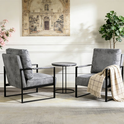 Set of 2 Mid Century Modern Accent Chair with Sturdy Square Metal Frame & Premium Spot-Resistant Microfiber Upholstery,  – Versatile Armchair for Living Room, Bedroom, Office Décor