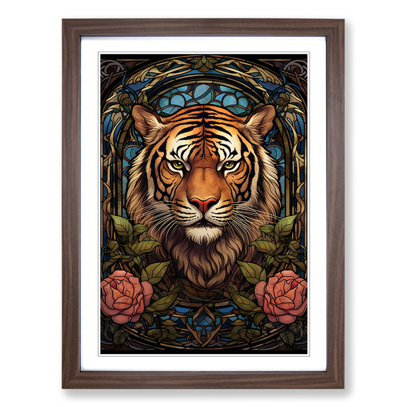 Tiger Art Nouveau No.2 - Print, 64cm H x 46cm W, Walnut Framed