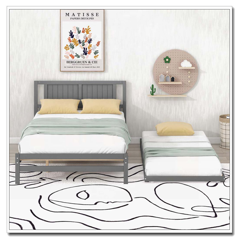 Lit plateforme avec lit gigogne réglable, Gris